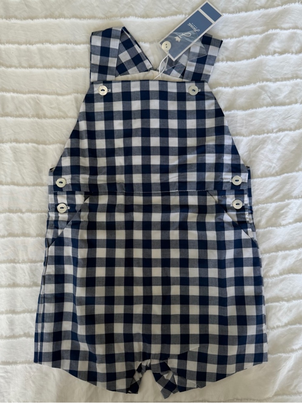 Jacadi Navy and White Gingham Romper